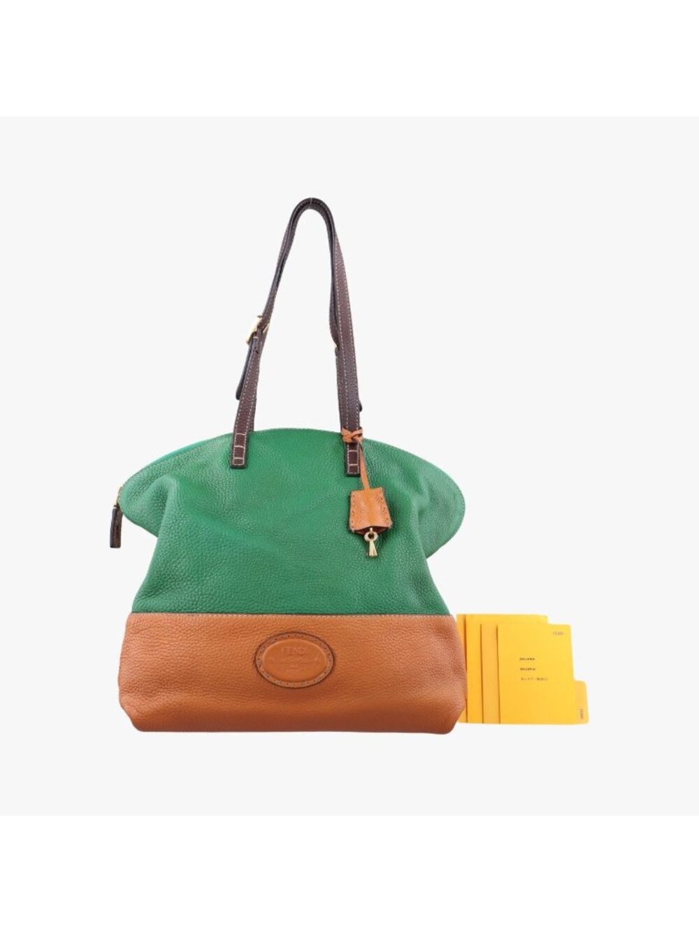 Fendi Two-tone Green Brown Leather Handbag